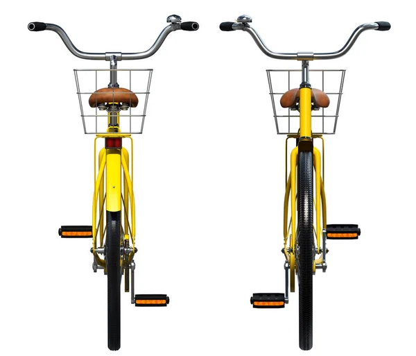 Yellow Vintage Style Fahrrad Isoliert Auf Weißem Hintergrund Vorder Und — Stockfoto