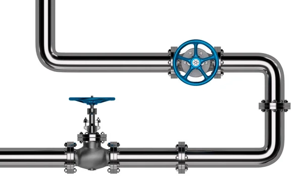 在白色背景下隔离阀门的管道 3D插图 图库图片