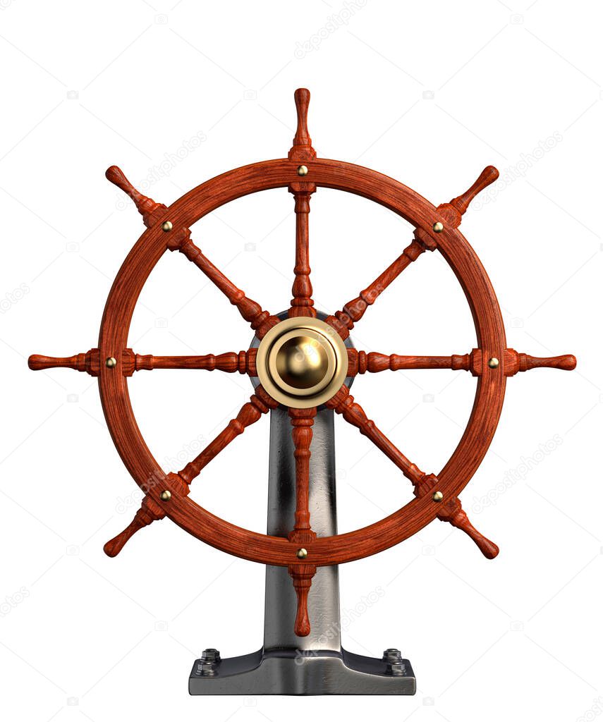 Ship Steering Wheel isolated on White Background