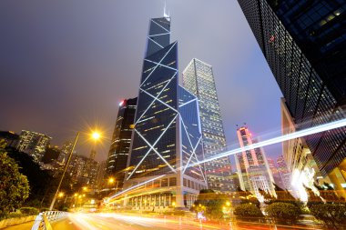 Hong Kong Business District at night.  clipart