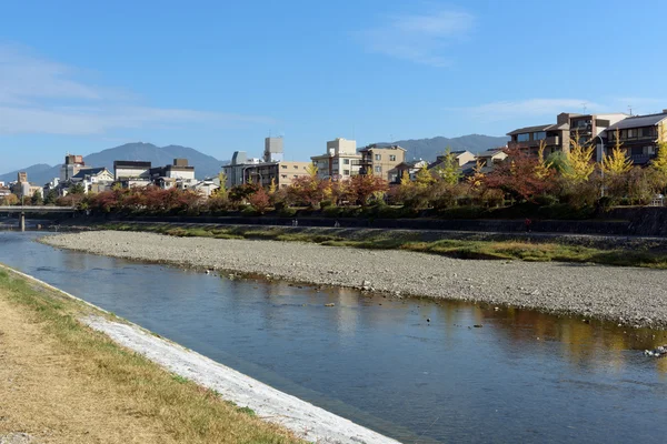 Río Kamo en el centro de Kioto en un día soleado de otoño . — Foto de Stock