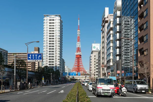 Tokio Japonia Grudnia 2015 Widok Tokyo Tower Tokio Ulica Scena — Zdjęcie stockowe