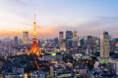 Tokyo 'nun gece manzarası Skyline, Tokyo, Japonya. 