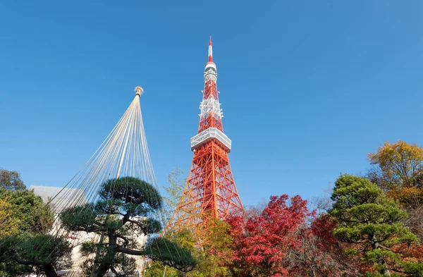 Низкий Угол Обзора Токийской Башни Против Голубого Неба — стоковое фото