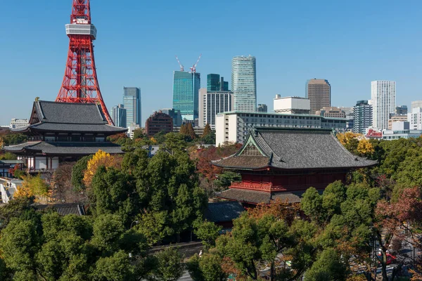 东京塔附近的日本佐治寺 佐佐治以与江户时代的日本统治者德川氏族的关系而闻名 其中六门德川式霰弹枪葬在太土里 — 图库照片