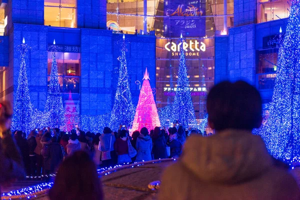 Tokio Japan December 2015 Bezoekers Zijn Dol Kerstverlichting Het Winkelcentrum — Stockfoto