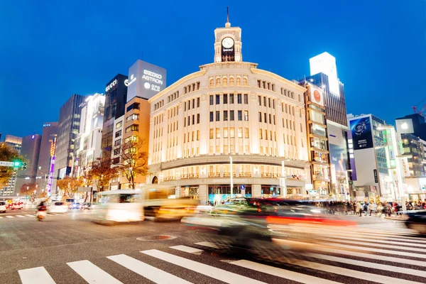 Tokyo Japan December 2015 Motion Blurred Traffic Heart Ginza District — Stock Photo, Image