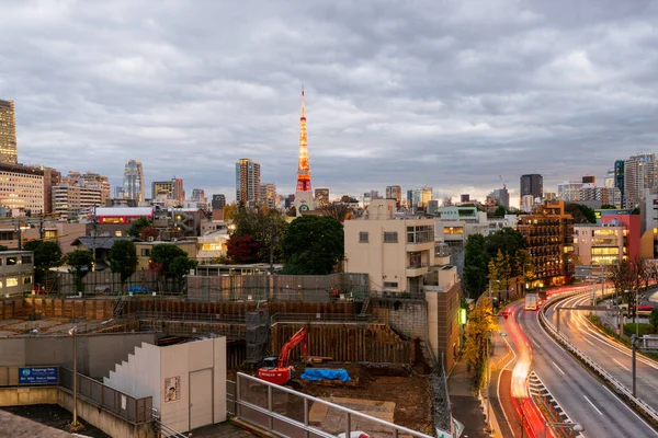 Tokio Japan December 2015 Verhoogd Avondzicht Skyline Iconische Tokyo Tower — Stockfoto