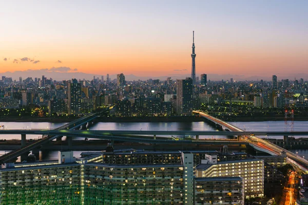 Tokio Japan Januari 2016 Tokio Skyline Bij Schemering Zicht Asakusa — Stockfoto