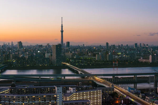 Tokio Japonsko Ledna 2016 Tokijské Panorama Soumraku Výhled Oblast Asakusa — Stock fotografie