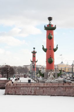 Rostral sütun Vasilevski adada. Kış, St Petersburg