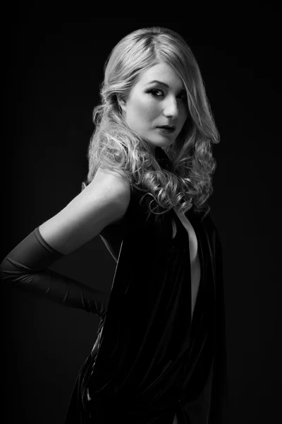 B and W Glamour portrait of blond woman — Stock Photo, Image