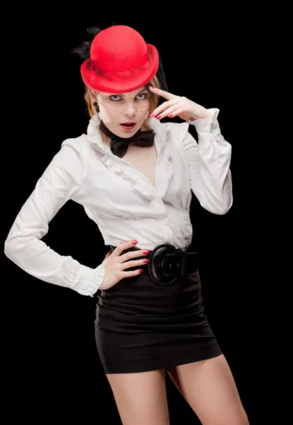 Beautiful woman in red hat. — Stock Photo, Image