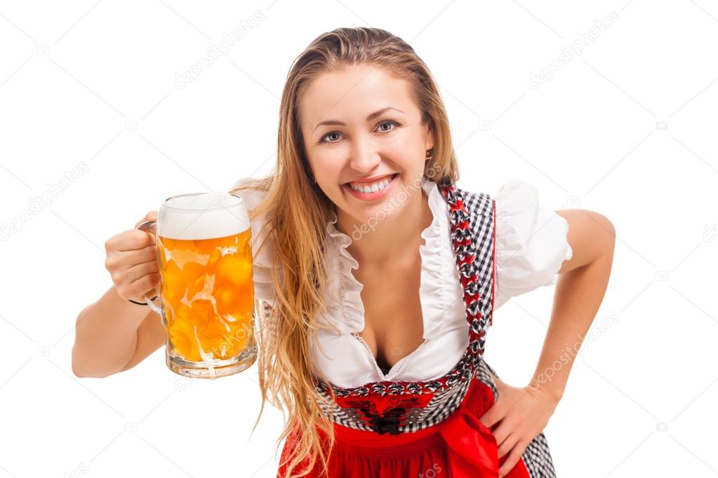 Bavarian girl over white background