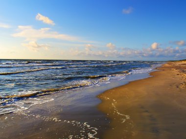 Baltık Denizi sahilinde güzel gün batımı.