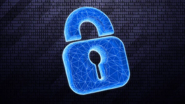 Three Dimensional Lock Icon Isolated Tech Binary Background Illustration — Stock Photo, Image