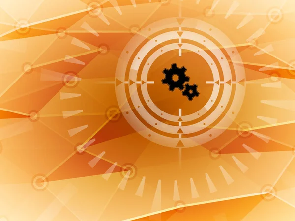 Sight的目标是在高科技橙色背景的网络空间研究中检测到齿轮图标 说明1 — 图库照片