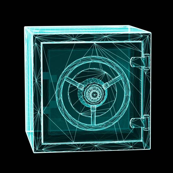 サイバー空間への信頼の象徴として 黒の背景に隔離された3次元安全ボックス 3Dイラスト — ストック写真