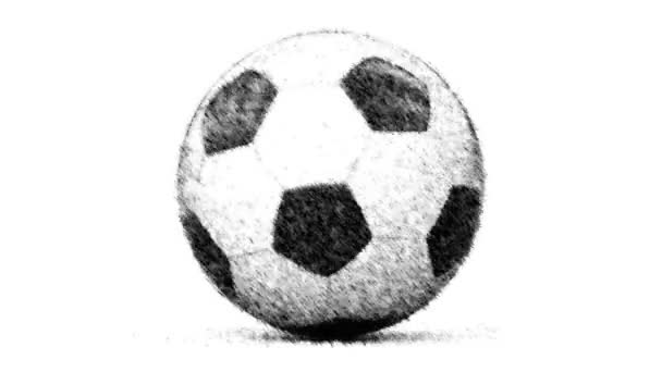 Balle de football dessinée sur un fond blanc. Boucle . — Video