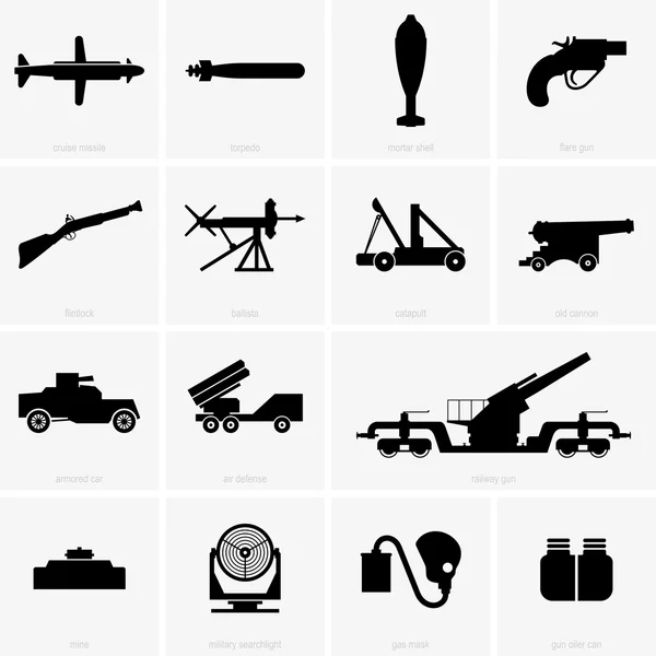 Iconos militares, imágenes de sombra — Archivo Imágenes Vectoriales