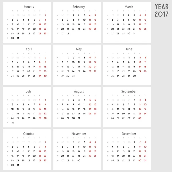 Calendario para 2017 — Vector de stock