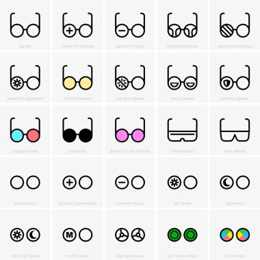 Glasses and contact lenses icons clipart