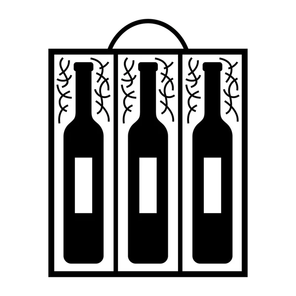 Bouteilles de vin dans la boîte en bois — Image vectorielle