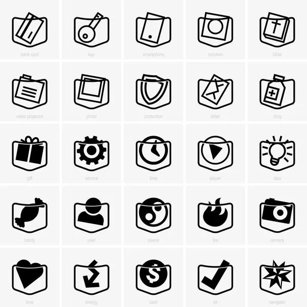 Conjunto de iconos de bolsillo — Vector de stock