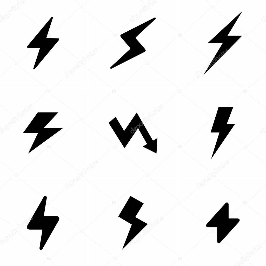 Different shapes of lightning strikes set of icons