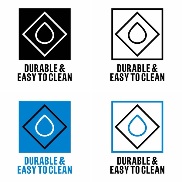 耐久性と清掃が簡単 表面と製品のプロパティ情報サイン — ストックベクタ