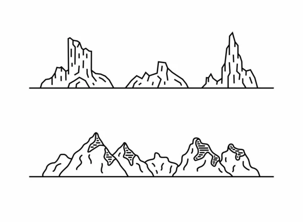 Diverse Forme Montagne Vista Orizzontale Stile Contorno — Vettoriale Stock