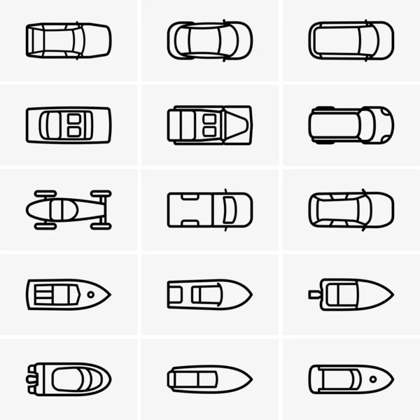 Bilar och båtar ovanifrån — Stock vektor