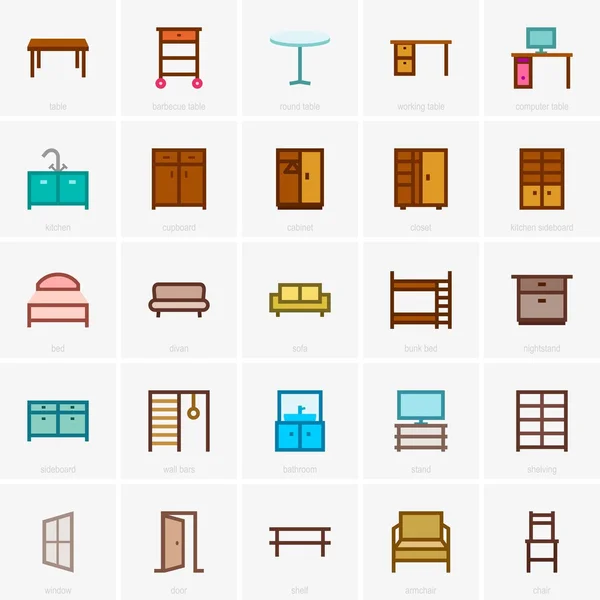 Iconos de muebles — Vector de stock