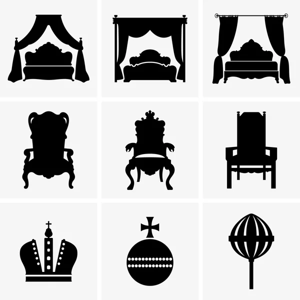 Camas king size e tronos — Vetor de Stock