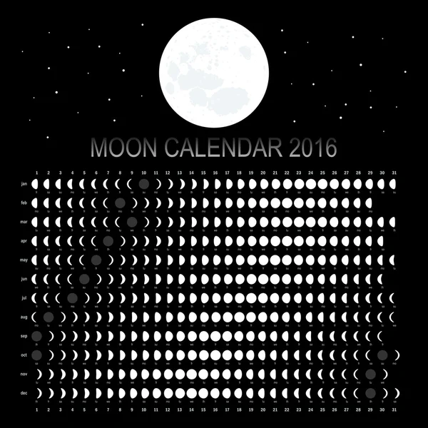 Calendario lunar 2016 — Archivo Imágenes Vectoriales