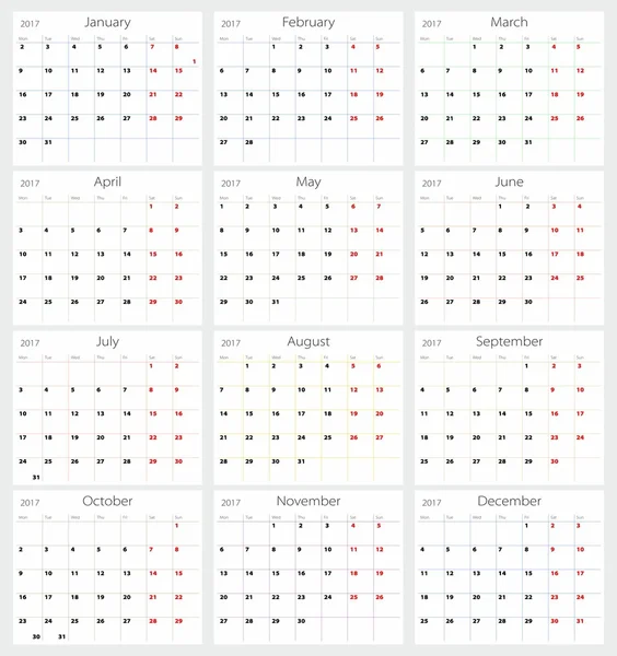 Calendario 2017 — Archivo Imágenes Vectoriales