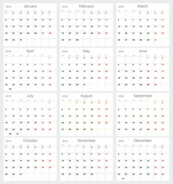 Calendario 2018 — Archivo Imágenes Vectoriales