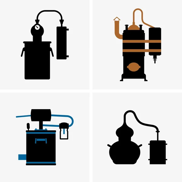Aparatos de destilación (imágenes de sombra) ) — Archivo Imágenes Vectoriales