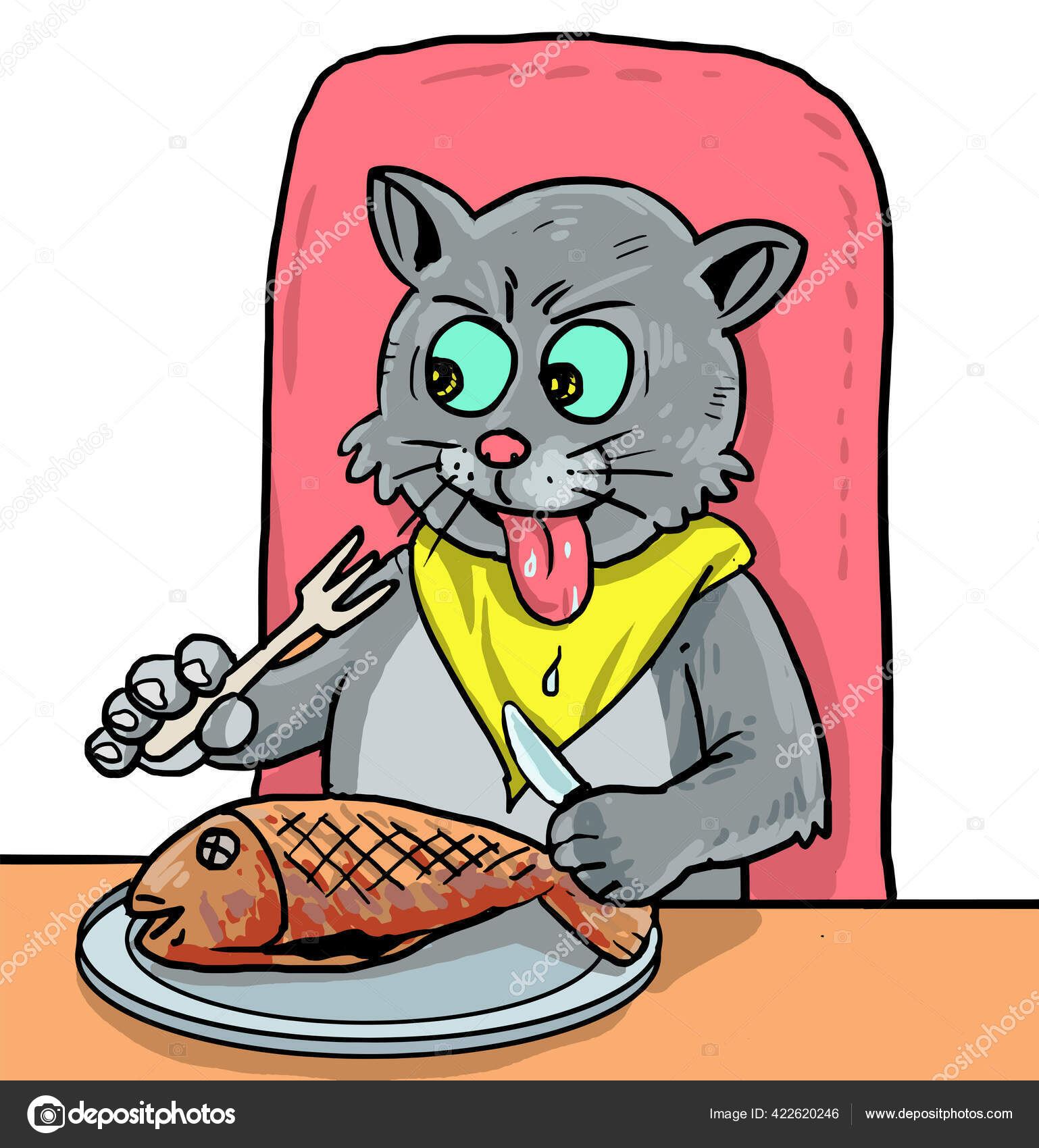 Funny Cartoon Cat Eating Fried Fish Stock Vector Image by ©azdesign64 #422620246 Funny Cartoon Cat Eating Fried Fish Stock Vector Image by ©azdesign64 #422620246