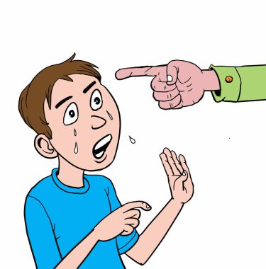 Ağlayan çocuk, biri onu işaret ettiğinde korku ve suçluluk hisseder..