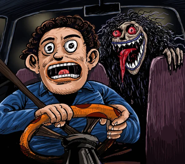 Illustration Zombie Dans Voiture Conducteur Choqué Quand Est Rendu Compte — Photo