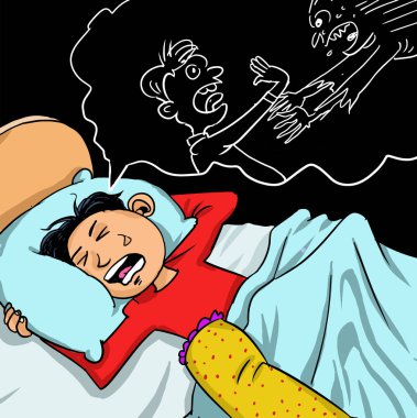  Geceleri uyurken kabus gören bir çocuk..