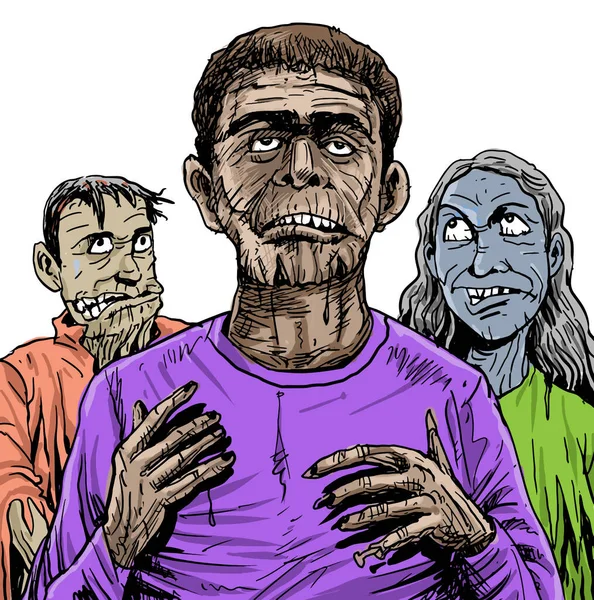 Horreur Illustration Groupe Zombies — Image vectorielle
