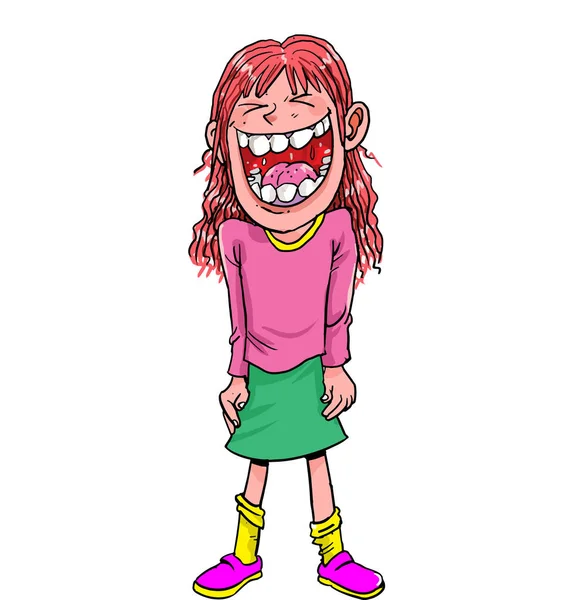 Ein Lustiger Cartoon Ein Lachendes Mädchen — Stockvektor