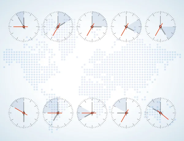 Imagen de un reloj de pared en un mapa de fondo — Vector de stock