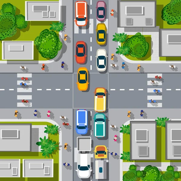 Městské křižovatky s auty — Stockový vektor
