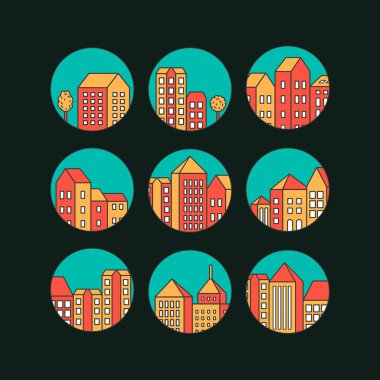 Doğrusal şehir Icons set 