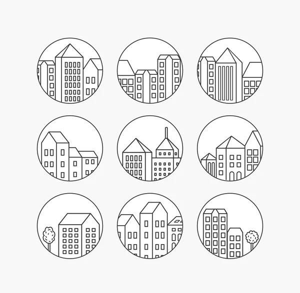 Ensemble d'icônes de ville linéaires — Image vectorielle