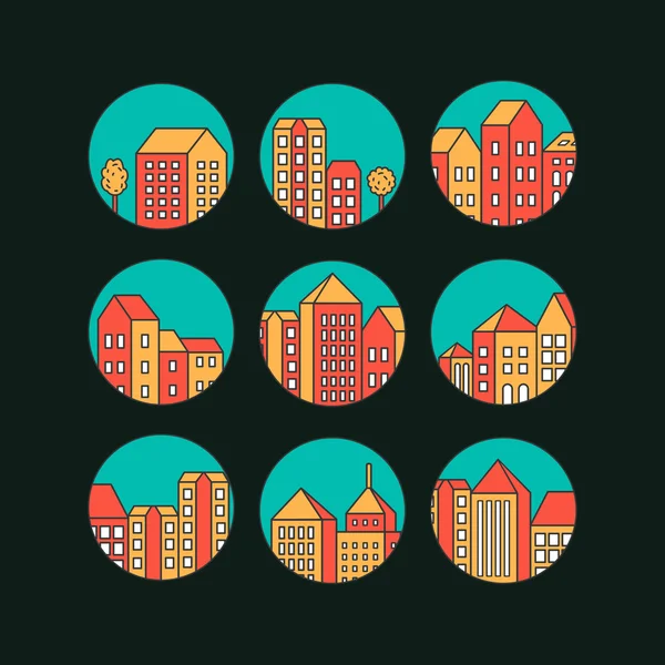 Conjunto de iconos de ciudad lineal — Vector de stock