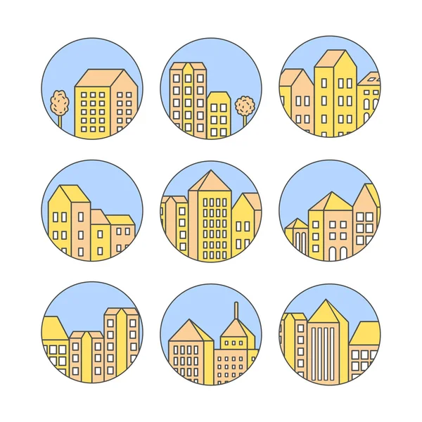 Conjunto de iconos de ciudad lineal — Vector de stock